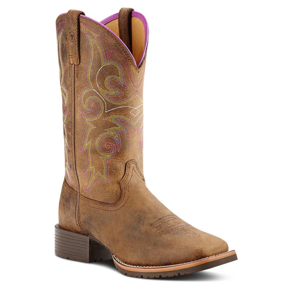 Brown Western Cowboy Boots with Pink Accents